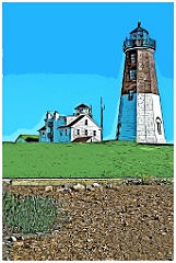 Point Judith Lighthouse in Early Morning - Digital Painting